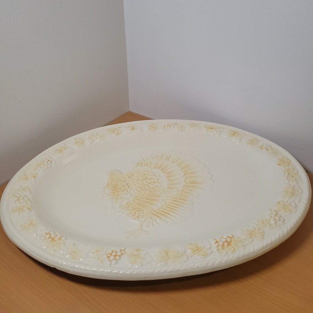 Large Vintage 18"‎ Oval Turkey Platter Thanksgiving Dinner Colorful Design